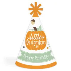 Big Dot of Happiness Little Pumpkin - Cone Happy Birthday Party Hats for Kids and Adults - Set of 8 (Standard Size)