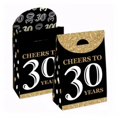 Big Dot of Happiness Adult 30th Birthday - Gold - Birthday Gift Favor Bags - Party Goodie Boxes - Set of 12