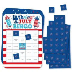 Big Dot of Happiness Firecracker 4th of July - Bar Bingo Cards and Markers -Party Shaped Bingo Game - Set of 18