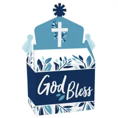 Big Dot of Happiness Blue Elegant Cross - Treat Box Party Favors - Boy Religious Party Goodie Gable Boxes - Set of 12