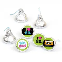 Big Dot of Happiness 80's Retro - Totally 1980s Party Round Candy Sticker Favors - Labels Fits Chocolate Candy (1 sheet of 108)