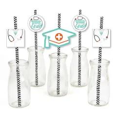 Big Dot of Happiness Medical School Grad - Paper Straw Decor - Doctor Graduation Party Striped Decorative Straws - Set of 24