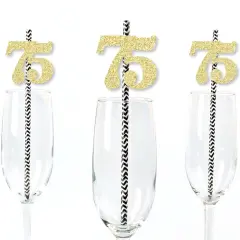Big Dot of Happiness Gold Glitter 75 Party Straws - No-Mess Real Gold Glitter Cut-Out Numbers & Decorative 75th Birthday Party Paper Straws - 24 Ct