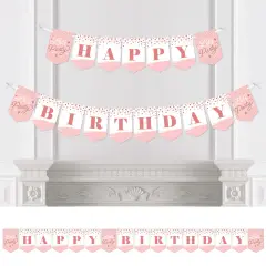 Big Dot of Happiness Pink Rose Gold Birthday - Happy Birthday Party Bunting Banner - Party Decorations - Happy Birthday