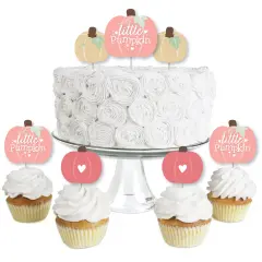 Big Dot of Happiness Girl Little Pumpkin - Dessert Cupcake Toppers - Fall Birthday Party or Baby Shower Clear Treat Picks - Set of 24