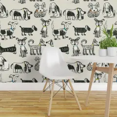 Peel & Stick Wallpaper 2FT Wide Dogs Pet Animal Gender Neutral Puppies Sketch Hand Drawn Custom Removable Wallpaper by Spoonflower