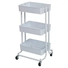 3-Tier Metal Rolling Utility Cart, Mobile Storage Organizer White