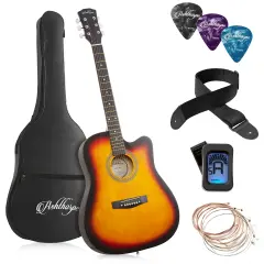 Ashthorpe 41-inch Beginner Cutaway Acoustic Guitar Package, Full Size Basic Starter Kit w/ Gig Bag, Strings, Strap, Tuner, Picks Sunburst