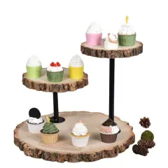 14" Brown 3 Tier Wood Dessert Stand