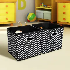 2 Pieces 11 Inch Cube Storage Bins, Fabric Cubes Organizer Baskets with Handle, Foldable Basket for Closet or Collapsible Storage Box, 11x11x11 (Black Wave)