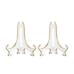 Artliving 4" White Gold Decorative Small Plate Stand Holder Plastic Picture Easel Display Stand Picture Frame Stand (2 Pack)
