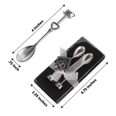 2 Metal 4 in Couple Coffee SPOONS Set Gift Box Silver