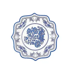 25 White Blue 8 in Floral Disposable Dessert Paper PLATES