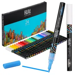 24 Colors Acrylic Paint Markers Paint Pens , Premium Medium Tip Acrylic Paint Pens for Rock Painting, Stone, Glass, Wood, Fabric, Canvas, Metal, Easter DIY Crafts Making, Non-Toxic and No Odor