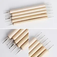Kitcheniva 5 Pcs Dotting Manicure Tools Marbleizing Painting Dot Pen Wood color