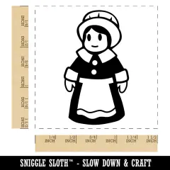 Cute Thanksgiving Pilgrim Girl Self-Inking Rubber Stamp Ink Stamper Black