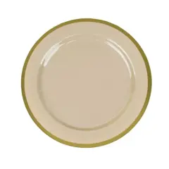 Round Plastic Dessert Plates with Gold Rim Taupe with gold