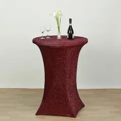 36" Metallic Fitted Spandex Cocktail Tablecloth Burgundy