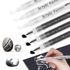 Acrylic Paint Pens, Acrylic Paint Marker for Rock, Wood, Glass, Egg, Shoe,Metal and Ceramic, Fabric, 0.7mm Fine Point Paint Pens, Water Based Art decorating kit (white & Black)