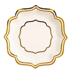 25 Disposable 10" Dinner Salad PAPER PLATES White and gold