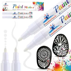2 Pieces White Paint Pen Paint Markers - Permanent Acrylic Markers , Oil Based, Medium Tip, Quick Dry, Wateproof Paint Markers for Rock, Fabric, Metal, Wood, Plastic, Canvas, Leather, Glass