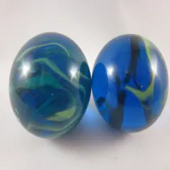 2 Boulders 35mm SEA TURTLE Marbles glass ball Clear Blue/Greenhuge Swirl