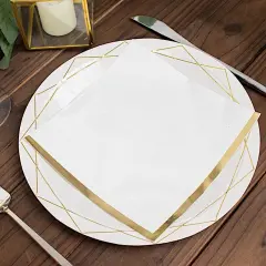 50 Pastel Gold Trim 2 Ply Paper Napkins for Events White