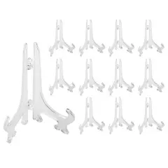 12 Pieces 3.5" Clear Plastic Easels or Stand/Plate Holders to Display Pictures, Placecards, or Other Items at Weddings, Home Decoration, Birthdays, Tables
