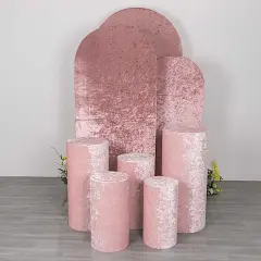 5 Cylinder Pedestal Crushed Velvet Display STAND COVERS Blush