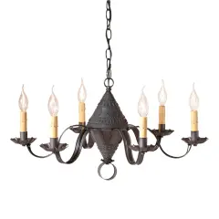 Irvins Country Tinware 6-Arm Concord Chandelier in Kettle Black
