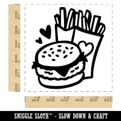 Chicken Burger and Fries Fast Food Self-Inking Rubber Stamp Ink Stamper Black