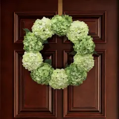24" Verdant Mix Hydrangea Wreath - Realistic Silk Flowers & Grapevine Ring for Home & Event Decor by Floral Home&reg;