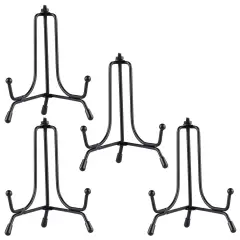 Mocoosy 4 Pack Improved Anti-Slip Plate Stands for Display, 4 Inch Plate Holder Display Stand, Picture Frame Holder Stand, Black Iron Easel Stands for Photo, Decorative Plate and Tabletop Arts