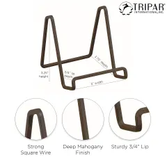 Square Metal Wire Stand, Mahogany Finish (3-Inch Depth) Tabletop Easel Sleek & Modern Look - Perfect for Books, Plates, Photos & More