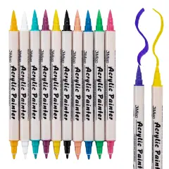 Acrylic Paint Pens for Rock Painting, 12 Colors set Brush Tip Fine Tip No shaking No Pumping Acrylic Paint Markers for Stone, Ceramic, Glass, Wood, Fabric, Canvas, Porcelain, Meta (12 colors)