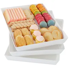 Avant White Plastic Serving Trays (Set of 3) 15&rdquo; x 10&rdquo; | Large Reusable Rectangular Party Platters | Serve Appetizers, Fruit, Veggies, & Desserts | BPA-Free & Made in USA