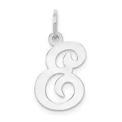 14K White Gold Polished Fancy Initial Letter E Charm Jewerly 20mm x 11mm