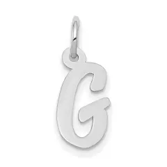 14K White Gold Small Script Initial Letter G Charm Jewerly 17mm x 8mm