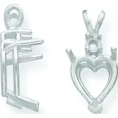 14K White Gold 3 Prong Heart Pendant Setting 3mm