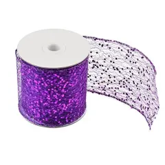 eZthings Decorative Designer Sparkly Sheer Fabric Ribbons for Party Decor and Gift Baskets (10 Yard, Gold(3.5" Width)) Purple(3.5" Width)