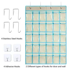 Classroom Pocket Charts for Cell Phone Calculator Holders, Pocket Organizer for Cell Phone Jail with 30 Clear Pockets Chart Size 33.5 x 24.5 Inch Classroom Pocket Storage (Beige)