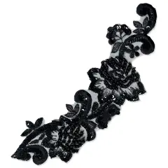 Vintage Flower Cluster Lace Applique/Patch Pack of 2 Black