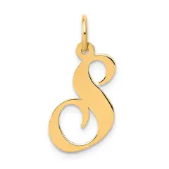 14K Yellow Gold Medium Fancy Script Initial S Charm Jewerly