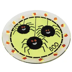 Silly Spider & Candy Corn Pattern Halloween Fused Glass Serving Platter