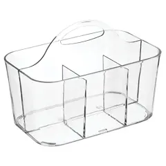 Plastic Cutlery Storage Organizer Caddy Bin Tote with Handle - Kitchen Cabinet Divided Pantry Basket for Forks, Knives, Spoons, Napkins, Indoor/Outdoor Use, Lumiere Collection, Clear