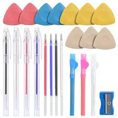 10PCS Tailors Chalk,Sewing Fabric Chalk and Fabric Markers for Quilting, Tailor&rsquo;s Chalk,4PCS Heat Erasable Fabric Marking Pens with 4 Refills,3 PCS Sewing Fabric Pencils