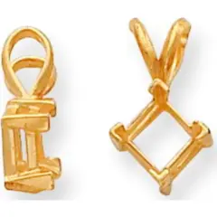 14K Gold 4 Prong Princess V-End Pendant Setting 6.5mm