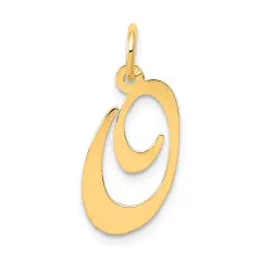 14K Yellow Gold Medium Fancy Script Initial O Charm Jewerly