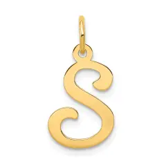 14K Gold Polished Fancy Initial Letter S Charm Pendant Jewerly 20mm x 11mm
