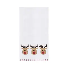 Three Christmas Reindeers Embroidered Cotton Dishtowel